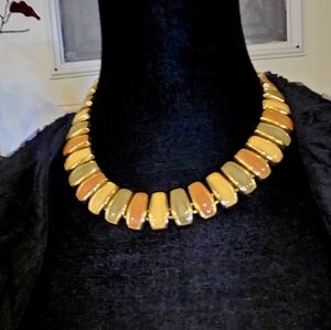 Vintage Gold-tone Collar Necklace with Earth Toned Segments